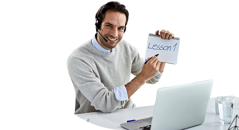 Instructor with headset and laptop